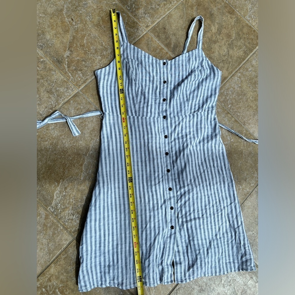 Old Navy Blue Striped Cotton Mini Dress Button Front Tie Petite L - Picture 11 of 13